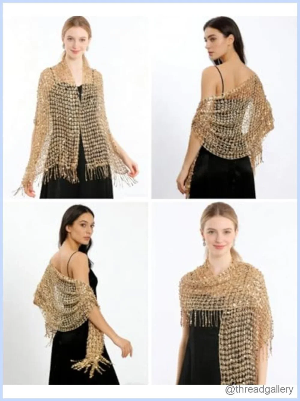 Sequin Fringe Shawl Wrap Sparkling Mesh Scarf for Evening Party Wedding Prom